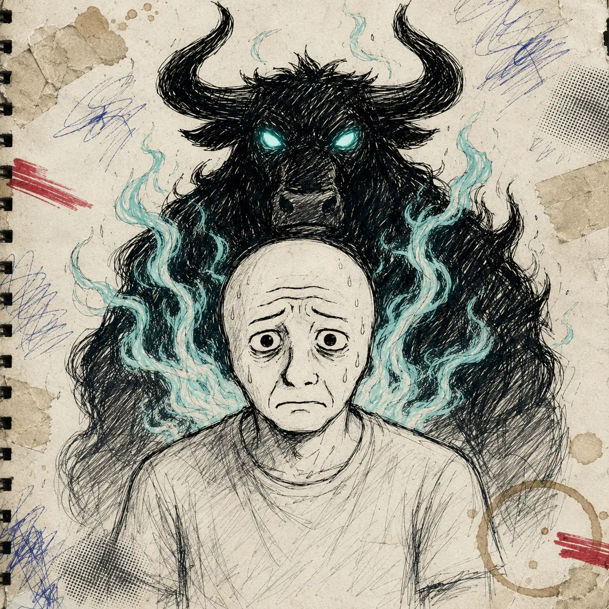 Wojak with the black bull behind him